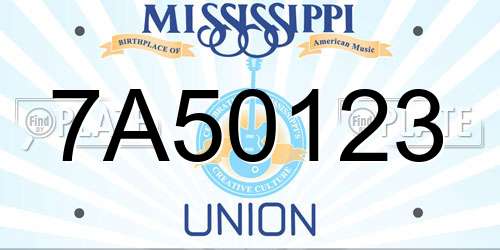 7A50123 Mississippi License Plate