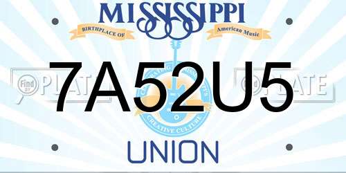 7A52U5 Mississippi License Plate