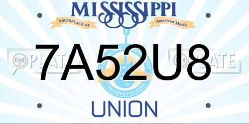 7A52U8 Mississippi License Plate