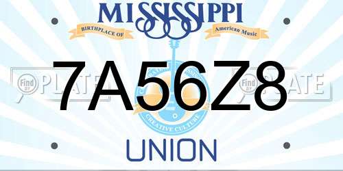 7A56Z8 Mississippi License Plate