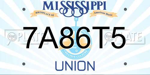 7A86T5 Mississippi License Plate