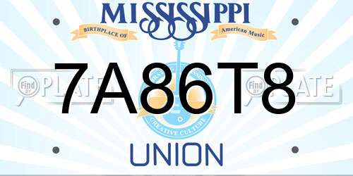 7A86T8 Mississippi License Plate