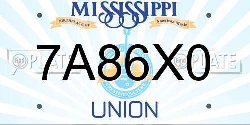 7A86X0 Mississippi License Plate