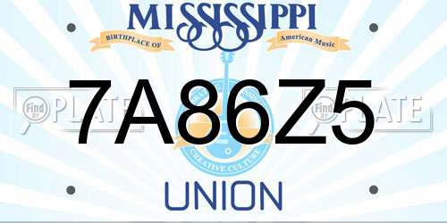 7A86Z5 Mississippi License Plate