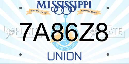 7A86Z8 Mississippi License Plate