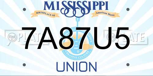 7A87U5 Mississippi License Plate