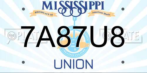 7A87U8 Mississippi License Plate