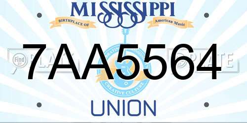 7AA5564 Mississippi License Plate