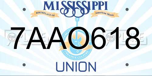 7AAO618 Mississippi License Plate