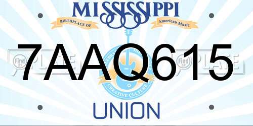 7AAQ615 Mississippi License Plate