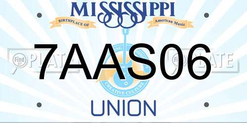 7AAS06 Mississippi License Plate