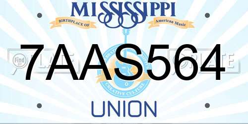 7AAS564 Mississippi License Plate