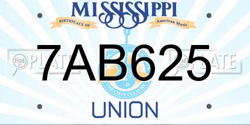 7AB625 Mississippi License Plate