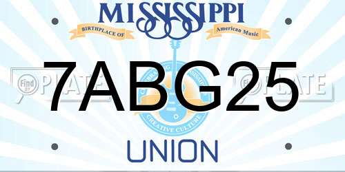 7ABG25 Mississippi License Plate
