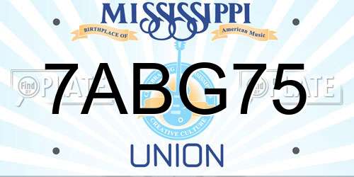 7ABG75 Mississippi License Plate