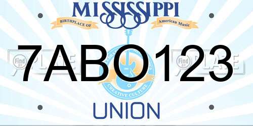 7ABO123 Mississippi License Plate
