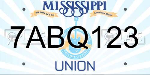 7ABQ123 Mississippi License Plate