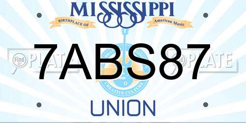 7ABS87 Mississippi License Plate