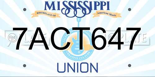 7ACT647 Mississippi License Plate