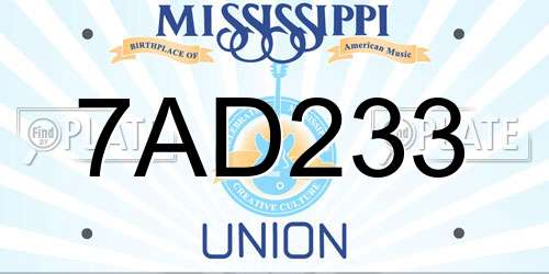 7AD233 Mississippi License Plate