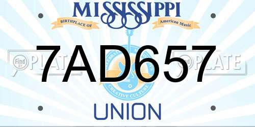 7AD657 Mississippi License Plate