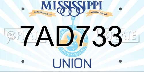 7AD733 Mississippi License Plate