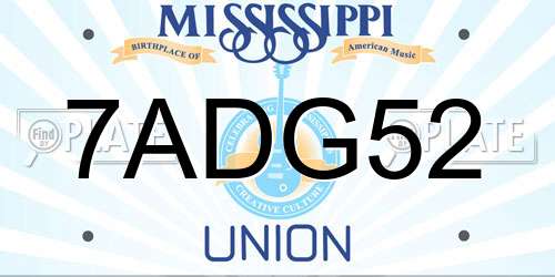7ADG52 Mississippi License Plate