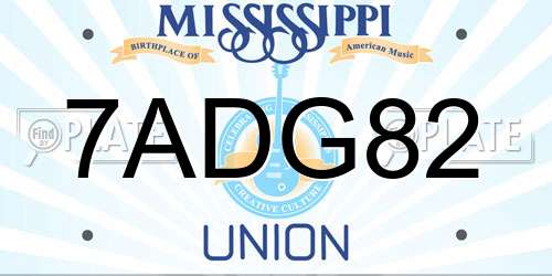 7ADG82 Mississippi License Plate
