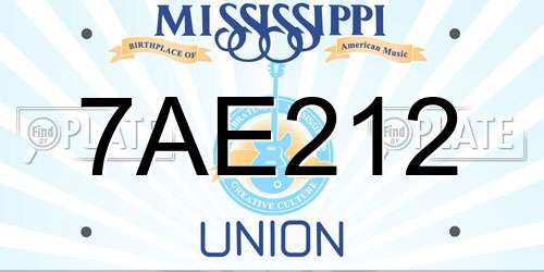 7AE212 Mississippi License Plate