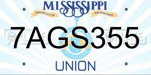 7AGS355 Mississippi License Plate