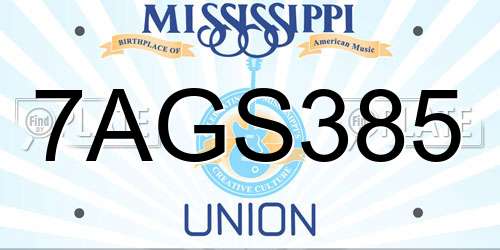 7AGS385 Mississippi License Plate