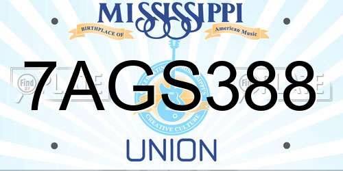 7AGS388 Mississippi License Plate