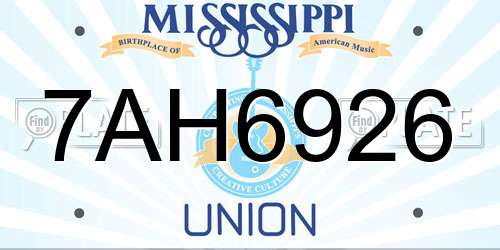 7AH6926 Mississippi License Plate