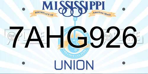 7AHG926 Mississippi License Plate