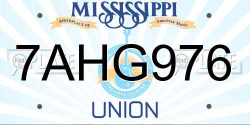7AHG976 Mississippi License Plate