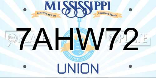 7AHW72 Mississippi License Plate