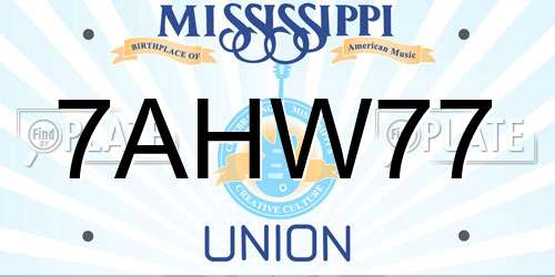 7AHW77 Mississippi License Plate