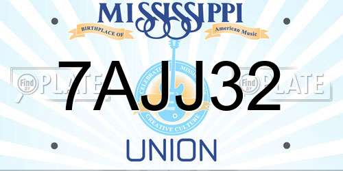 7AJJ32 Mississippi License Plate