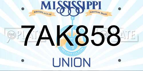 7AK858 Mississippi License Plate