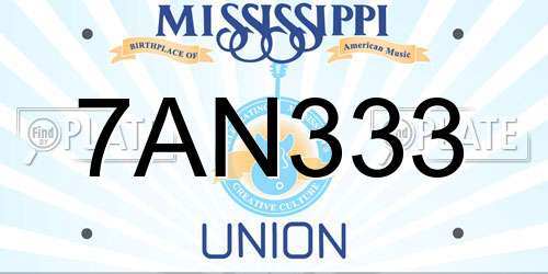 7AN333 Mississippi License Plate