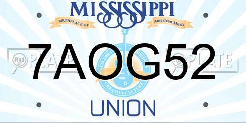 7AOG52 Mississippi License Plate