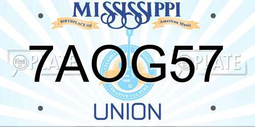 7AOG57 Mississippi License Plate