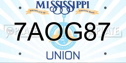 7AOG87 Mississippi License Plate