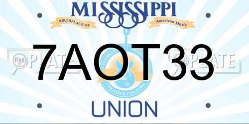 7AOT33 Mississippi License Plate