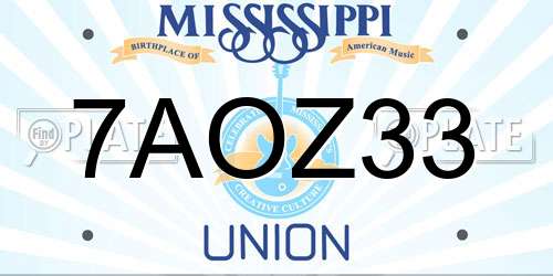 7AOZ33 Mississippi License Plate
