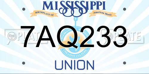 7AQ233 Mississippi License Plate