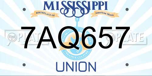 7AQ657 Mississippi License Plate