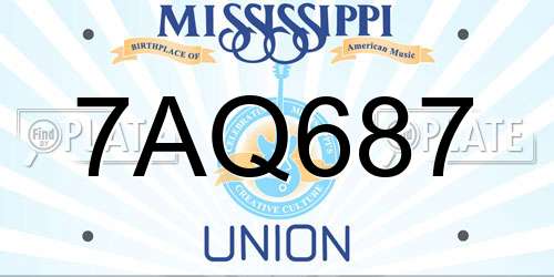 7AQ687 Mississippi License Plate