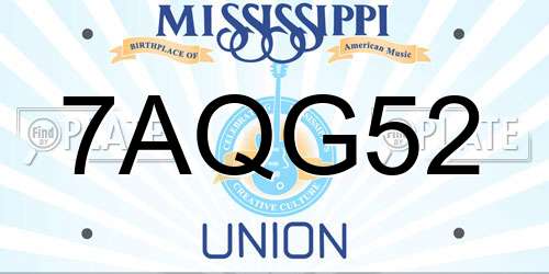 7AQG52 Mississippi License Plate