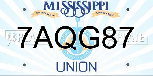 7AQG87 Mississippi License Plate